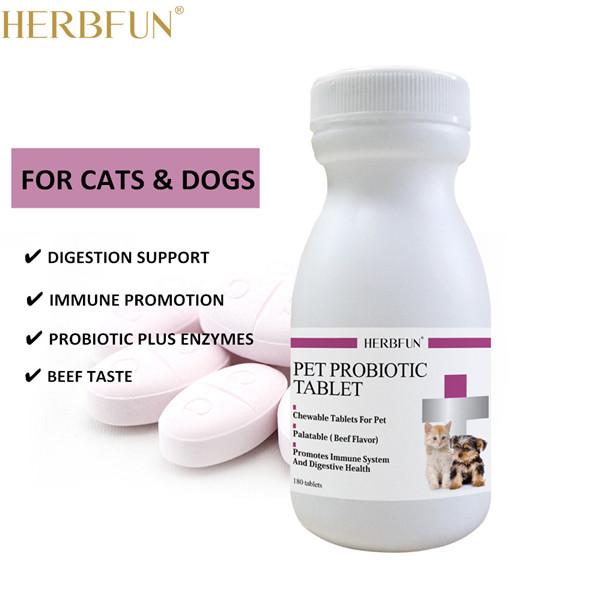 Pet probiotic supplement tablet for digestive and immune promotion